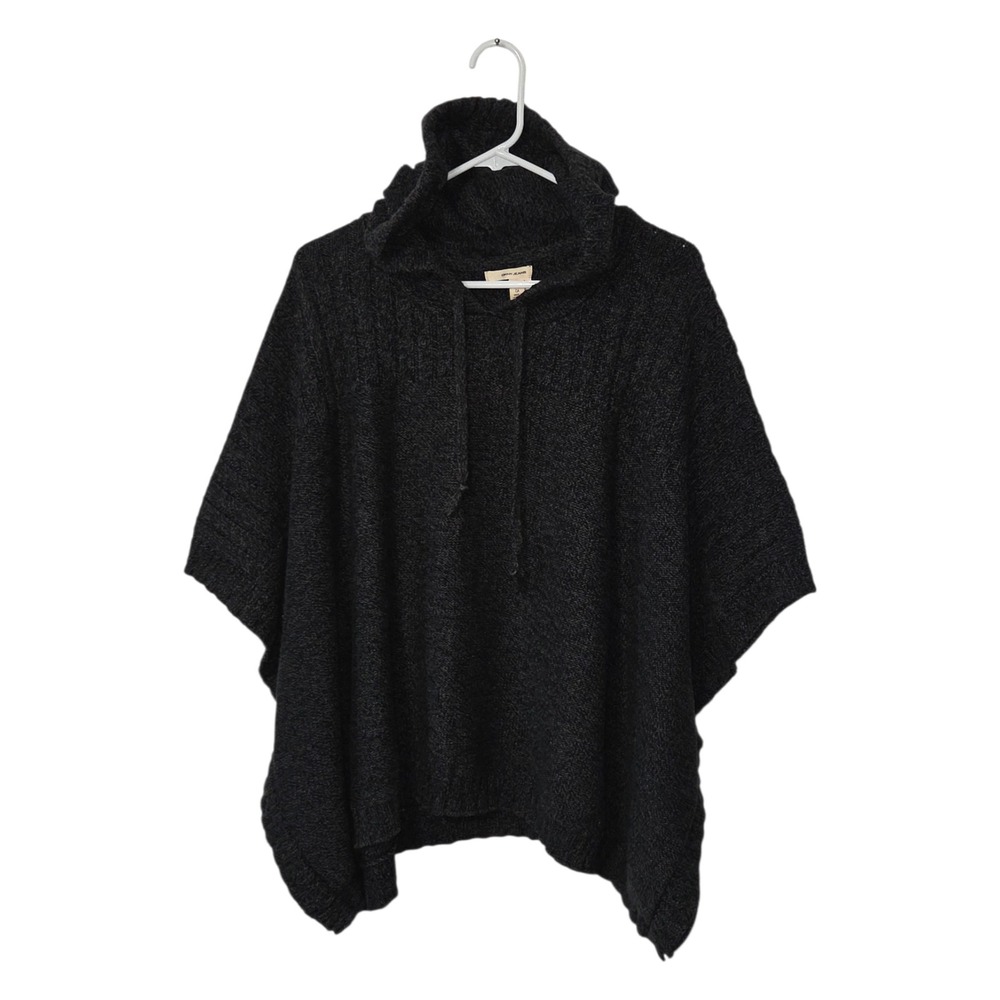DKNY Jeans Women Charcoal Gray‎ Knit Hooded Poncho Sweater Size Small